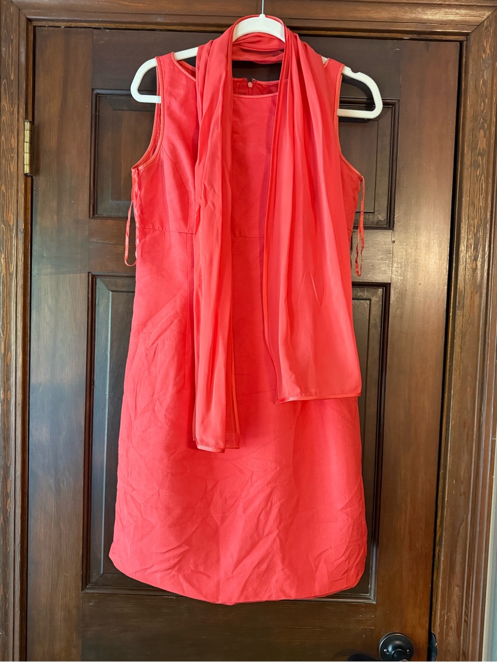 Kay Unger Coral Silk Dress with Coordinating Scarf